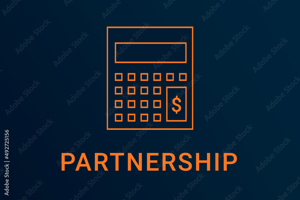 partnership text. Calculator symbolizes economy. partnership logo on dark background. Illustration partnership . Financial screensaver. Minimalist orange calculator partnership text. Calculator symbolizes economy. partnership logo on dark background. Illustration partnership . Financial screensaver. Minimalist orange calculator