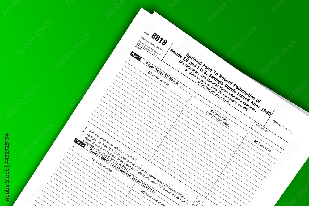 Form 8818 documentation published IRS USA 07.17.2012. American tax document on colored Form 8818 documentation published IRS USA 07.17.2012. American tax document on colored
