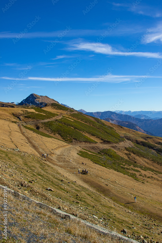 Majestic mountain landscapes with peaks and valleys. A great place for active recreation for tourists and travelers Majestic mountain landscapes with peaks and valleys. A great place for active recreation for tourists and travelers