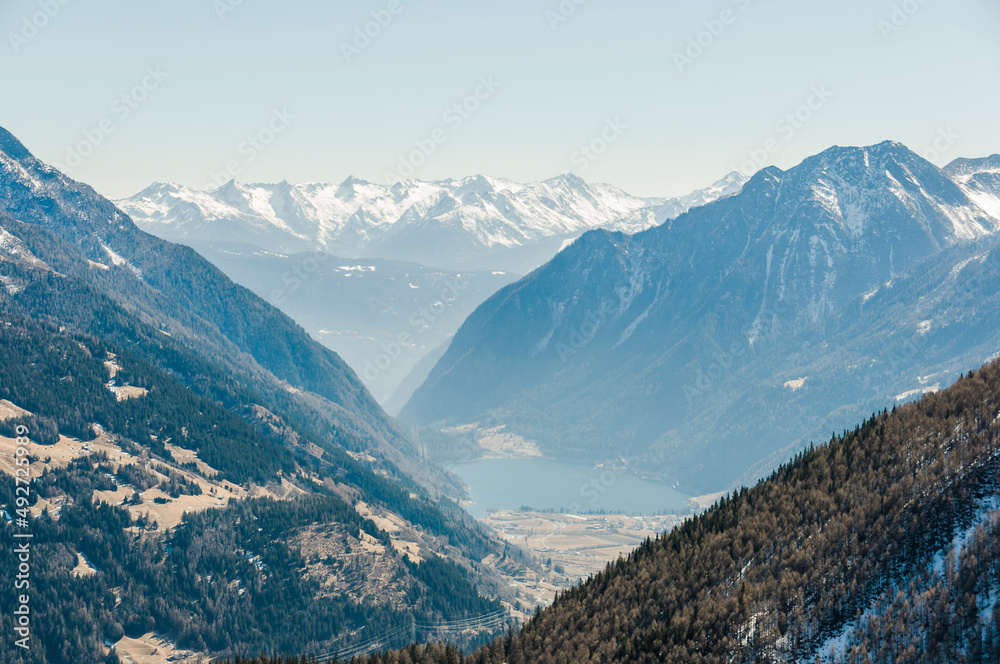 Poschiavo, Bernina, Val Poschiavo, Alp Grüm, Lago di Poschiavo, Puschlav, Val Bernina, Bernina-Express, Alpen, Graubünden, Winter, Schweiz
