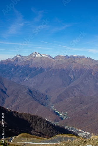 Majestic mountain landscapes with peaks and valleys. A great place for active recreation for tourists and travelers
