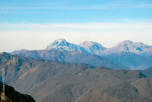 Majestic mountain landscapes with peaks and valleys. A great place for active recreation for tourists and travelers