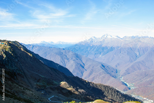 Majestic mountain landscapes with peaks and valleys. A great place for active recreation for tourists and travelers