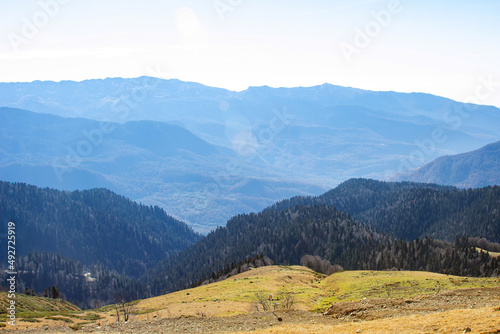Majestic mountain landscapes with peaks and valleys. A great place for active recreation for tourists and travelers