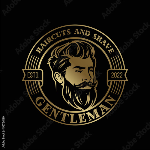 Beard Logo Vector Illustration, Barbershop Logo template, Haircut men vector