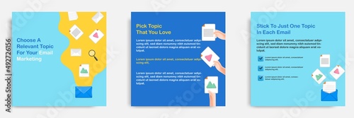 3D cartoon style. Social media informative email marketing content tips post banner template layout design. Topic content link inside mail.