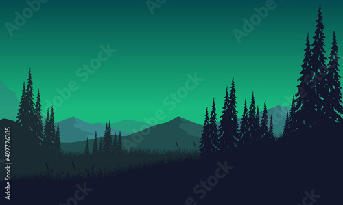 Amazing view of the mountain in the countryside with the silhouettes of the trees around it © City