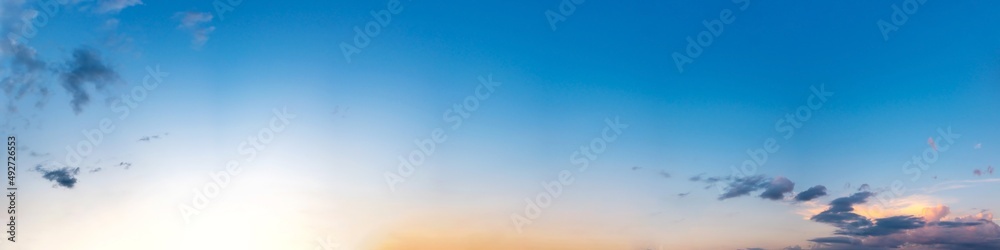Obraz premium Dramatic panorama sky with cloud on sunrise and sunset time. Panoramic image.