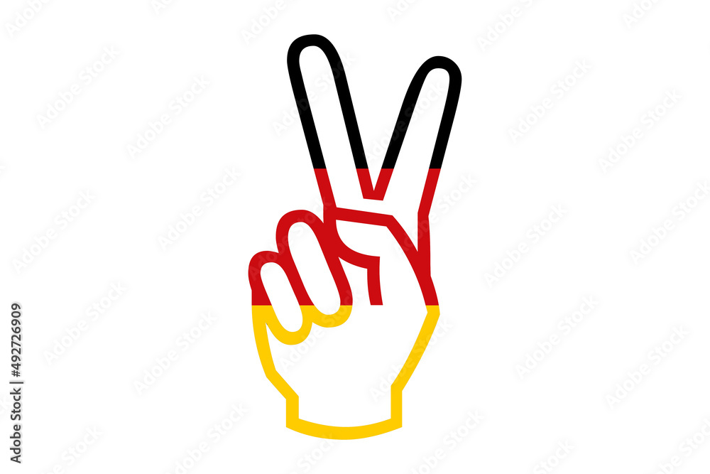 Symbol einer Hand die ein Victory Zeichen zeigt in den Farben der deutschen Nationalfahne Symbol einer Hand die ein Victory Zeichen zeigt in den Farben der deutschen Nationalfahne