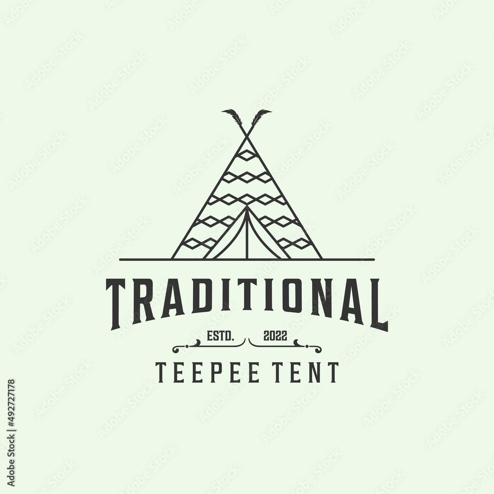 traditional teepee tent logo icon line minimalist art design illustration