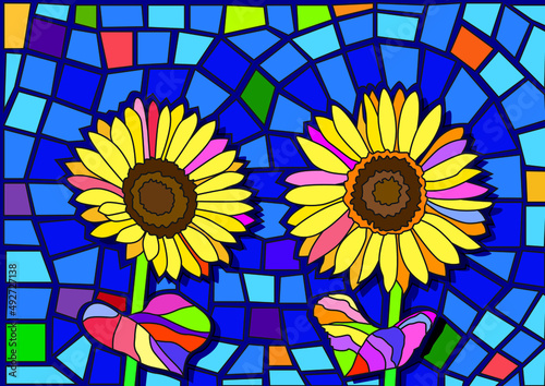 sunflower design glass stained moses background illustration vector
