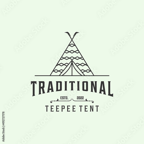 traditional teepee tent logo icon line minimalist art design illustration
