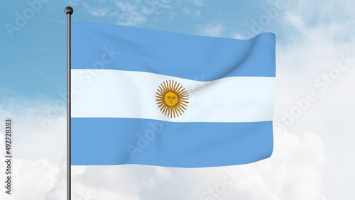 3D Illustration of The flag of Argentina is a triband, composed of three equally wide horizontal bands coloured light blue and white.