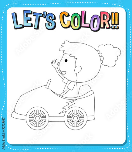 Worksheets template with let   s color   text and girl outline