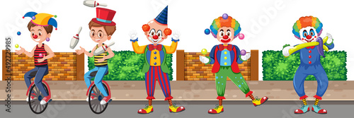Outdoor scene with clown cartoon character