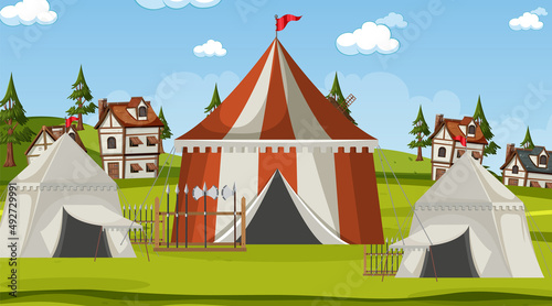 Medieval town scene  camp with tents