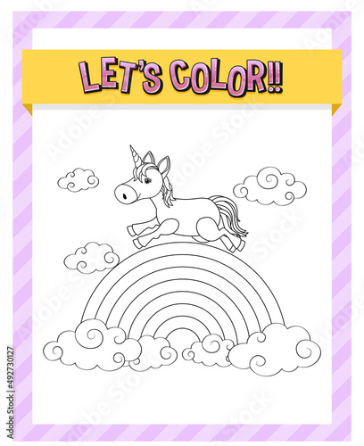 Worksheets template with color time! text and Unicorn outline