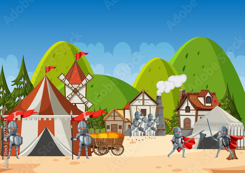 Medieval army camp scene