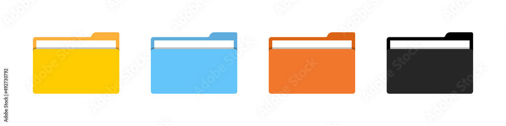 File folders icons. Documents for computer. File folders with data in flat style. Web archive and web directory. Pc graphic elements. Color symbol. Vector - obrazy, fototapety, plakaty 