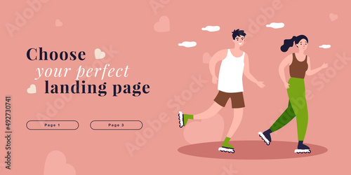 Teenagers skaters roller skating in park together. Girl and boy rollerblading flat vector illustration. Extreme city sport, healthy lifestyle concept for banner, website design or landing web page