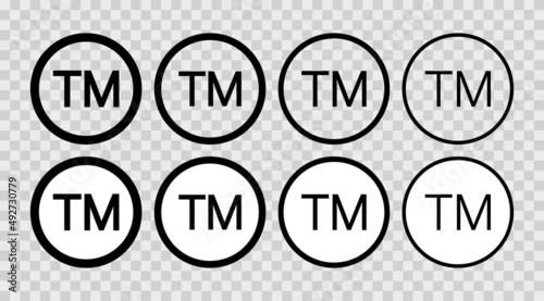 TM icon. Set of tm icons. Trademark symbols. Line trade marks. Signs of copyright. Logo for patent and trademark isolated on transparent background. Vector