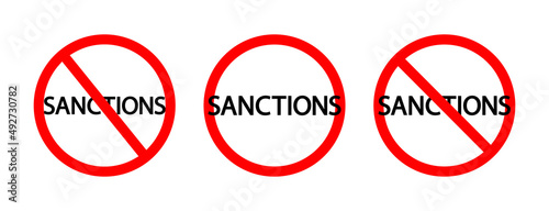 Sanction signs. Sanctions and ban for russia. Blockage of swift, embargo and stop russian business. Icon of forbidden country. Global boycott. Vector