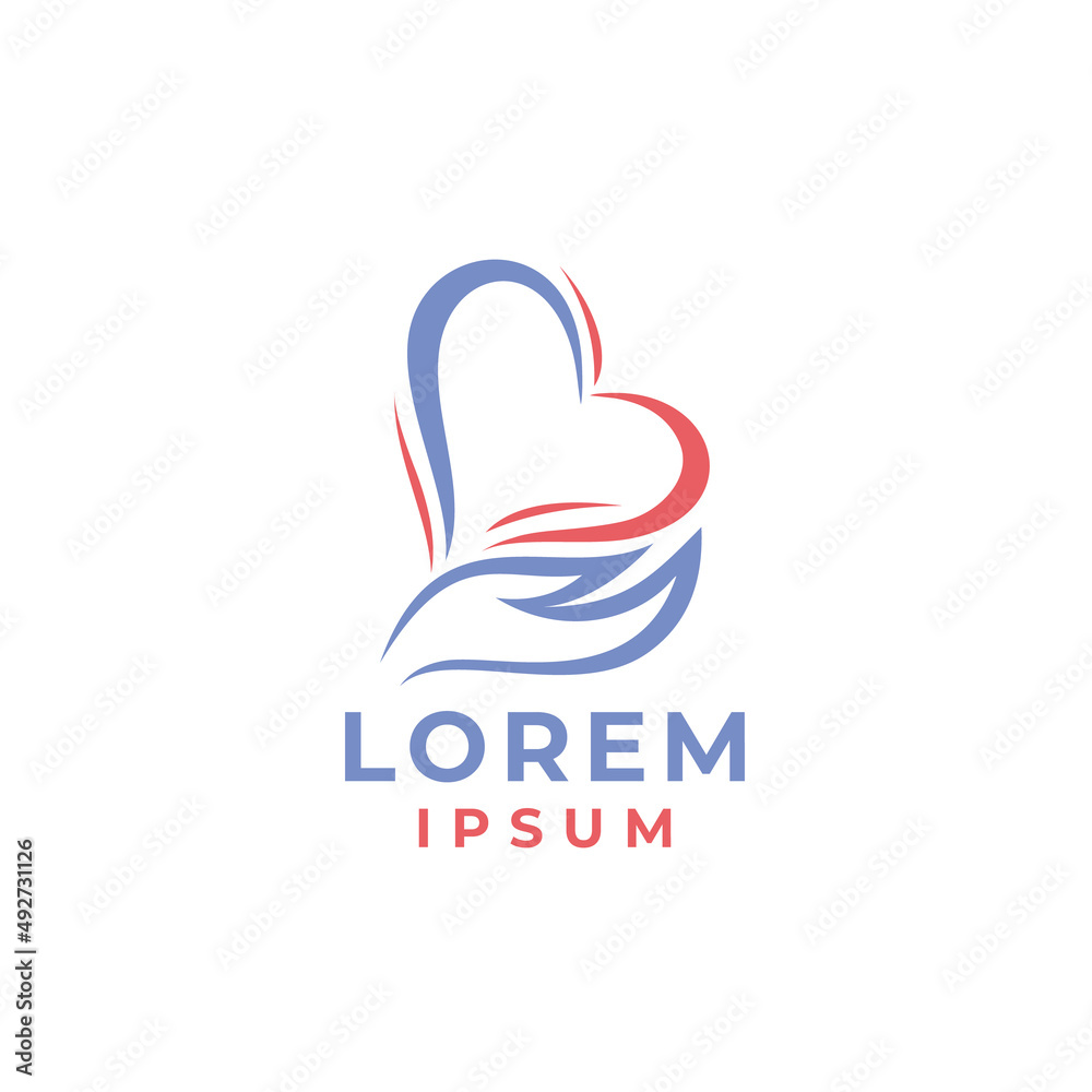 charity logo design with hand and love symbol. vector illustration charity logo design with hand and love symbol. vector illustration