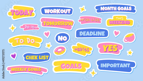 Wallpaper Mural Diary, planner flat set of stickers. Isolated doodle elements for To Do List. Badges, patches, sticker pack. Torontodigital.ca
