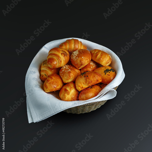 traditional dishes of European cuisine, delicacy, banquet snack. culinary dishes on a white plate on a black background. restaurant service photo