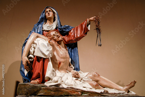 Rome, Italy - June 2000: Pieta Jesus Christ and Mother Mary Madonna Sculpture Statue