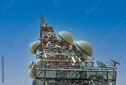 View of the metal mast with antennas