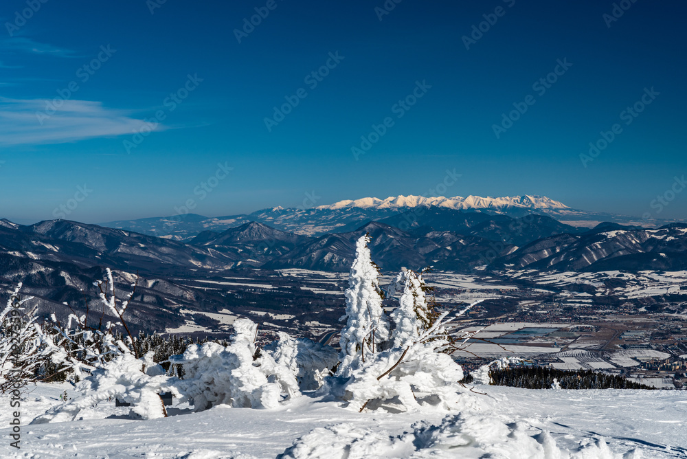 Tatra mountains from Velka luka hill in winter Mala Fatra mountains in Slovakia