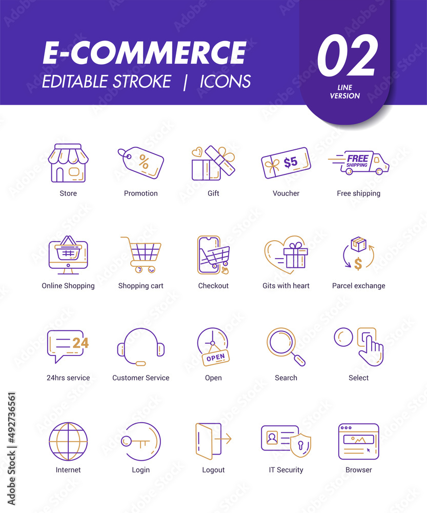 Shopping e-commerce editable line icons design set Shopping e-commerce editable line icons design set