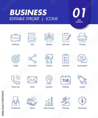 Business Marketing idea editable line icons design set