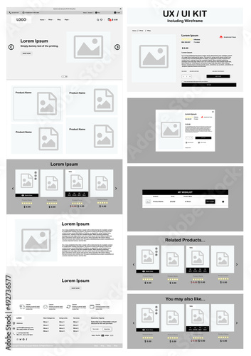 E-commerce. Shopping Cart Design. Flat modern responsive design. Ux UI website template. Wire frame and Prototype, Concept mockup layout for development. Best convert page. Web design Element,
