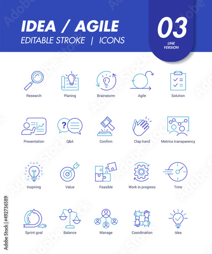 Idea Agile working method editable line icons design set