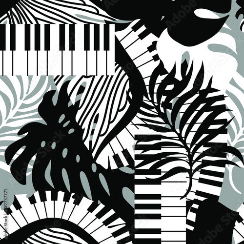 Music everywhere. Seamless pattern with black and white elements.