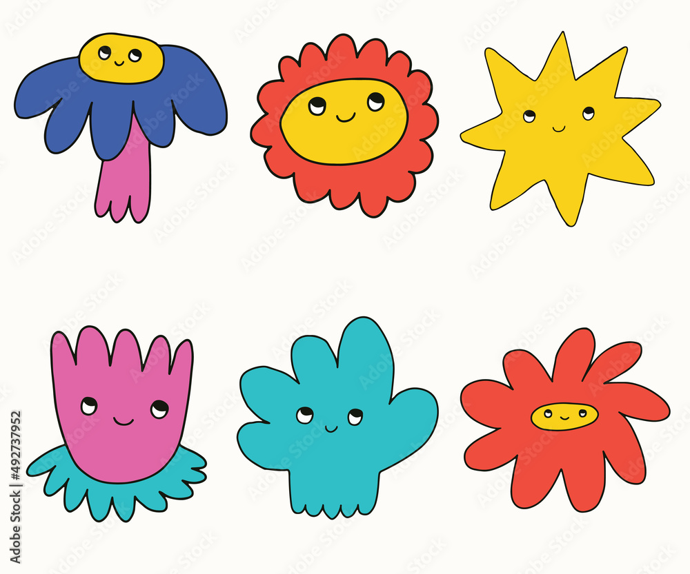 vector set collection of hippie flowers.Summer psychedelic character plants in 70s and 80s style. Vibrant groovy and funky botanic.Kidcore rainbow tattoo stickers.Vintage festive spring nostalgia vector set collection of hippie flowers.Summer psychedelic character plants in 70s and 80s style. Vibrant groovy and funky botanic.Kidcore rainbow tattoo stickers.Vintage festive spring nostalgia