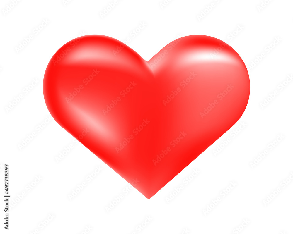 Red 3d heart icon on white background. Vector illustration. A design element for a greeting card, banner, website.