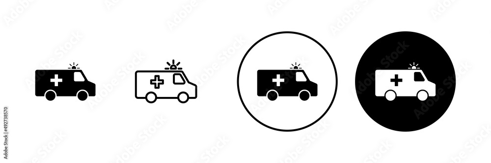 Ambulance icons set. ambulance truck sign and symbol. ambulance car Ambulance icons set. ambulance truck sign and symbol. ambulance car