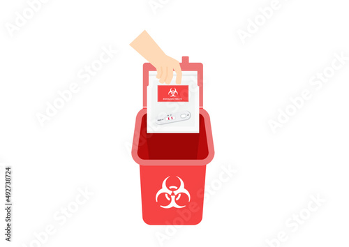 Covid-19 antigen test kit bio hazardous or infectious waste in zipper bag for disposal vector on white background