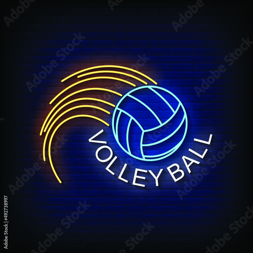 Volley Ball Neon Signs Style Text Vector