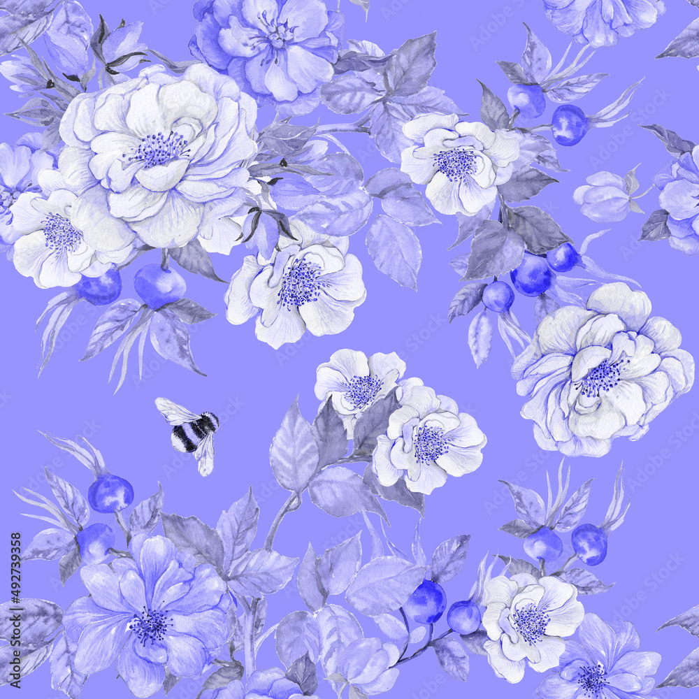  floral pattern in blue tones with wildflowers on a blue background.seamless ornament for printing on fabric and wallpaper