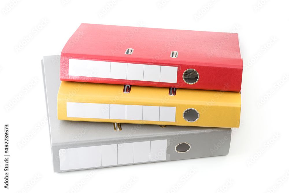 Yellow, red and gray office folder on white background. Yellow, red and gray office folder on white background.