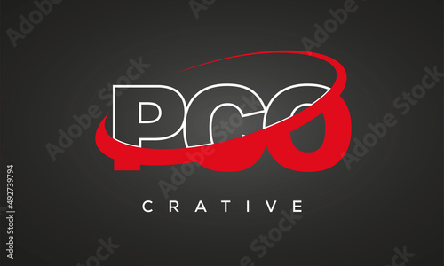PCO creative letters logo with 360 symbol vector art template design