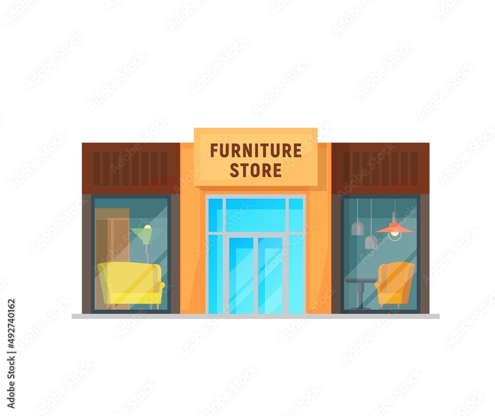 Furniture store building, shop, market, mall or supermarket vector ...