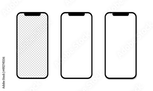 Set of realistic models smartphone with transparent screens. Smartphone mockup collection. Phone mockup in front. Mobile phone with shadow. Realistic, flat and line style. Vector EPS 10