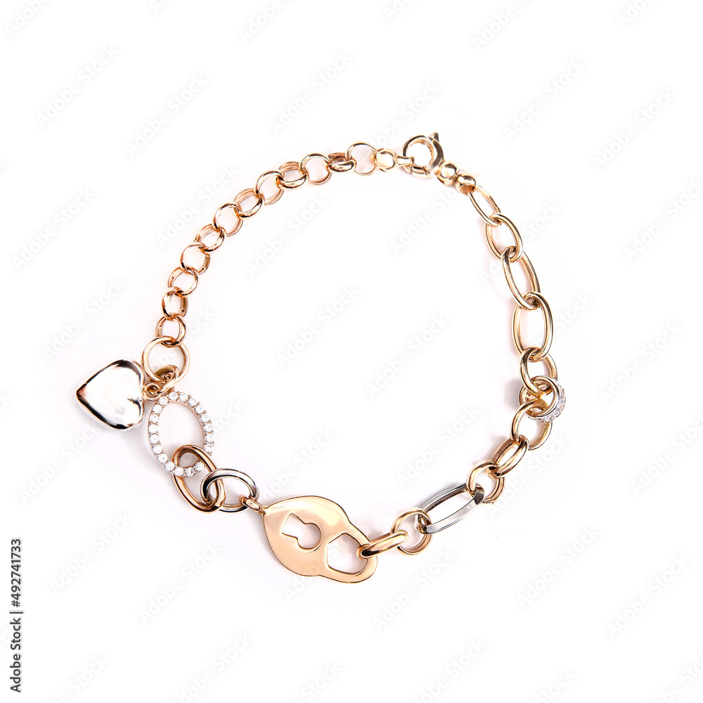gold golden bracelet isolated on a white background. Jewelry industry gold golden bracelet isolated on a white background. Jewelry industry