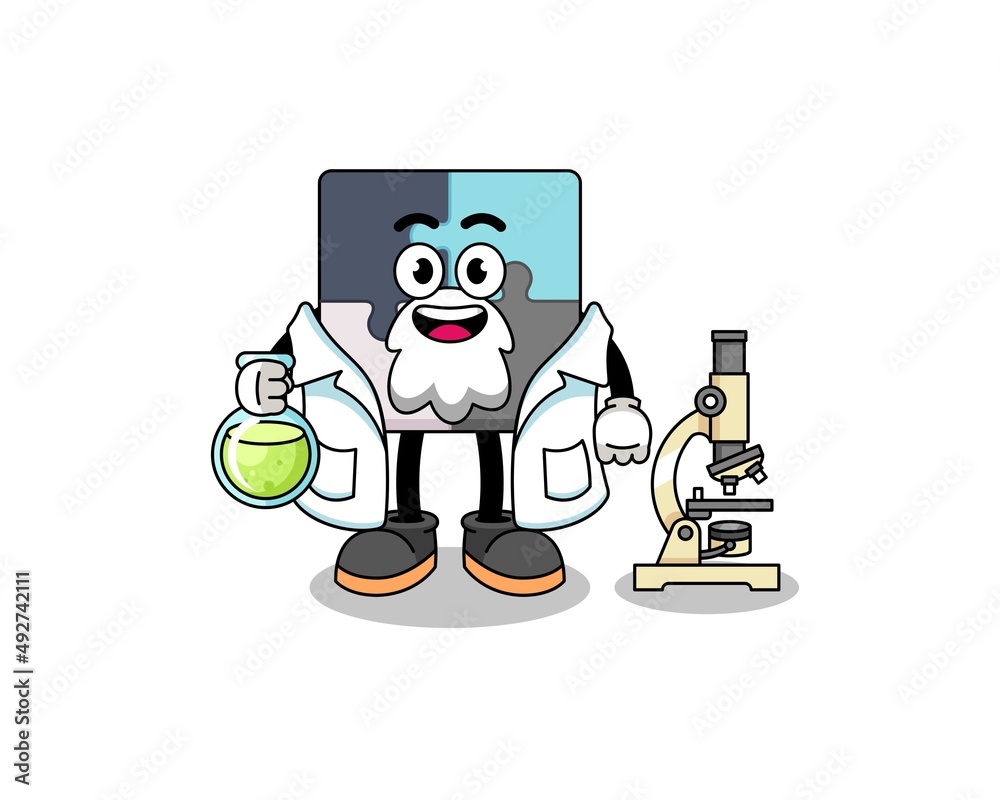 Mascot of jigsaw puzzle as a scientist Mascot of jigsaw puzzle as a scientist