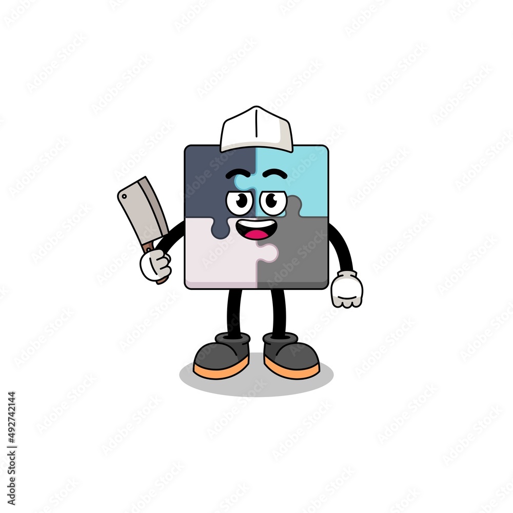 Mascot of jigsaw puzzle as a butcher Mascot of jigsaw puzzle as a butcher